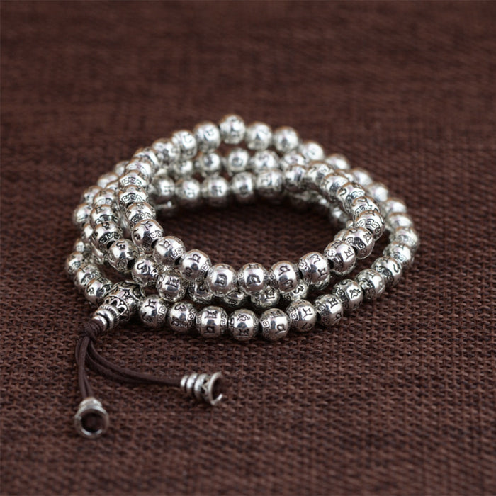 Real Solid 925 Sterling Silver Bracelet Buddha Beads 108pcs Beads Jewelry