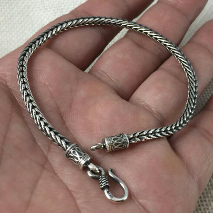 Real Solid 925 Sterling Silver Bracelet Braided Chain Hook Punk Jewelry 6.3"-8.3"