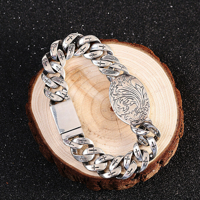 Real Solid 925 Sterling Silver Bracelet Eye Cross Totem Cuban Link Hip Hop Jewelry 7.5" 7.9"