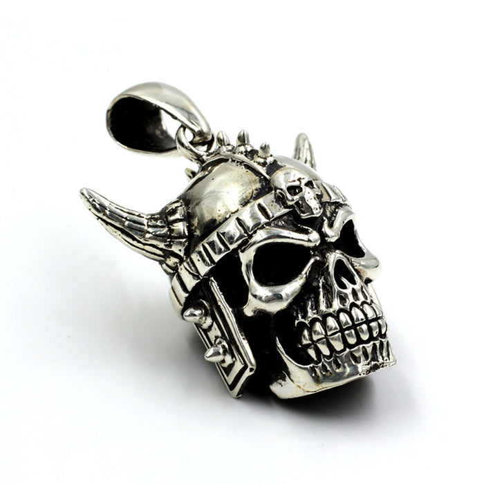 Men's Real Solid 925 Sterling Silver Pendants Skull Warrior Jewelry