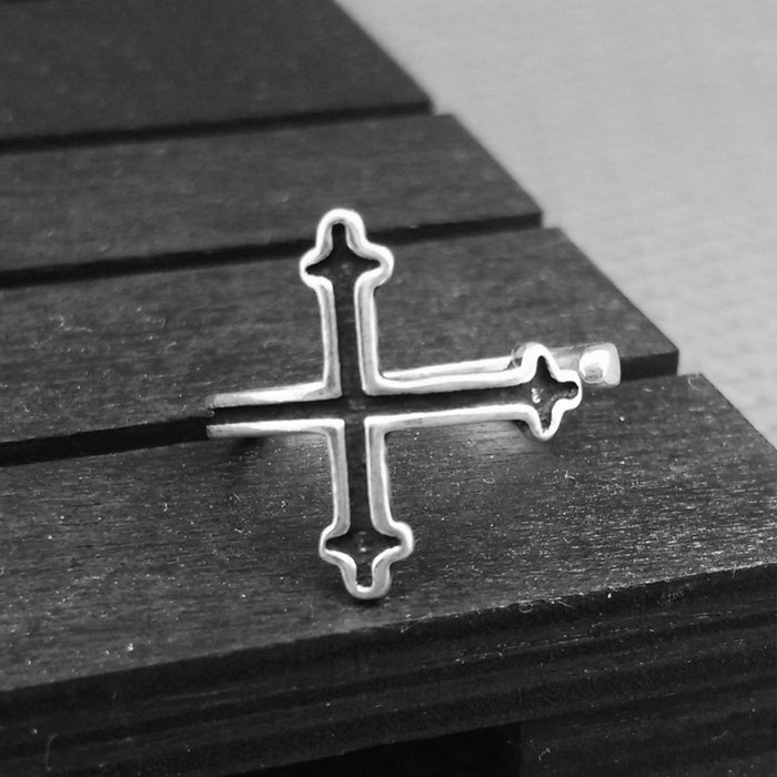 Real Solid 925 Sterling Silver Ring Cross Simple Punk Jewelry Open Size 6 7 8 9 10