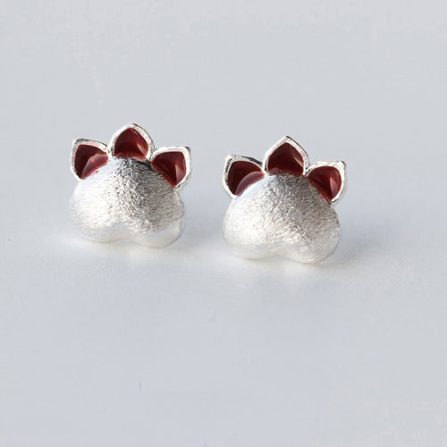 Genuine 925 Sterling Silver Ear Stud Earrings Women's Cute Cat's Paw Jewelry