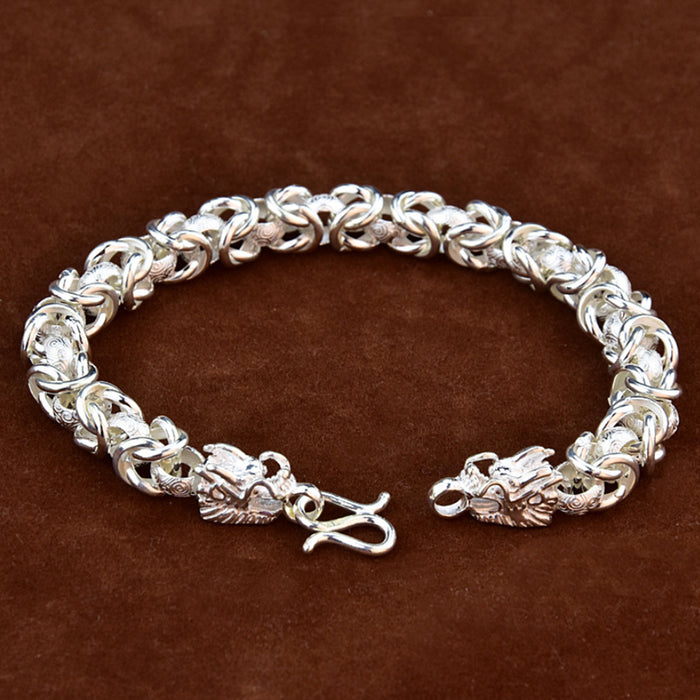 7/8/9mm Real Solid 990 Pure Silver Bracelets Animals Dragon Head Link Chain Jewelry 7.9"- 8.7"