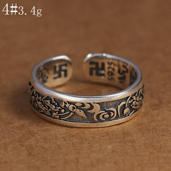 Real Solid 925 Sterling Silver Rings Religions Om Mani Padme Hum Auspicious Cloud Luck Jewelry Jewelry Open Size 6-9
