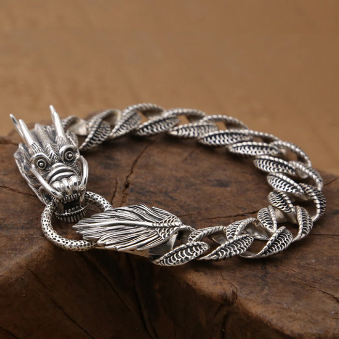 Real Solid 925 Sterling Silver Bracelet Cuban Link Animals Dragon Punk Jewelry