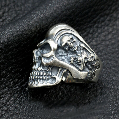 Men's Heavy Huge Real Solid 925 Sterling Silver Ring Skulls Devil Gothic Jewelry Size 8 9 10 11