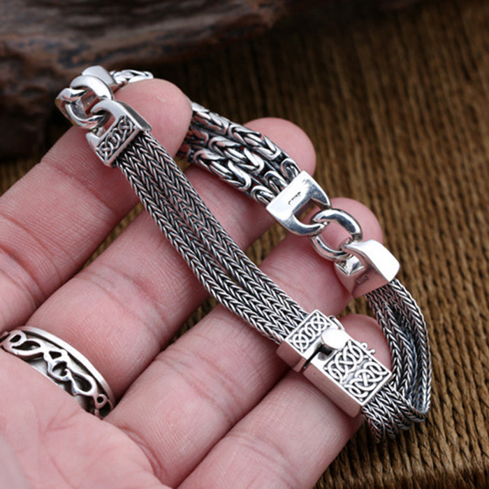 Men's Solid 925 Sterling Silver Bracelet Link Chain Well Stripe Jewelry