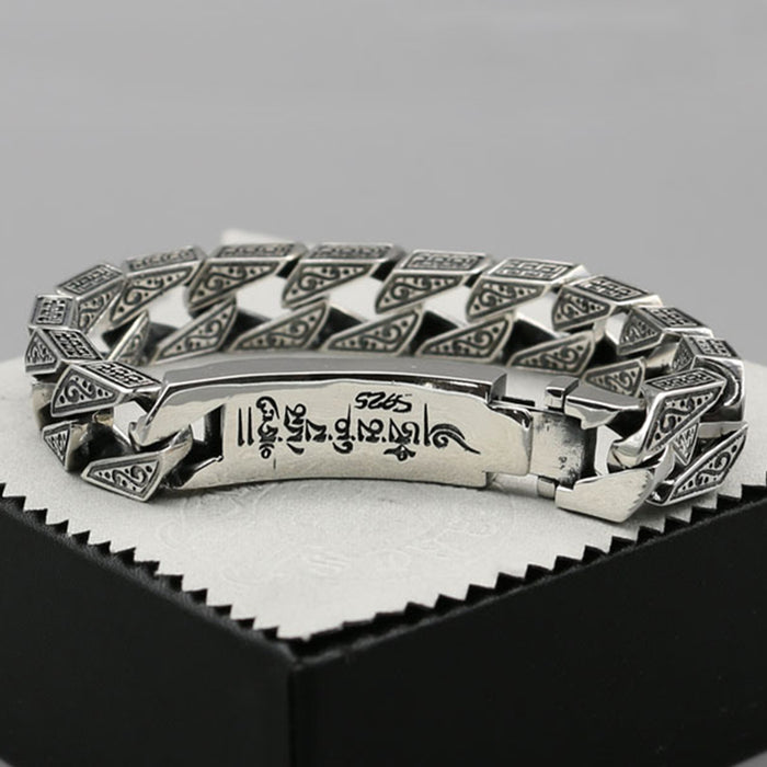 Heavy Men's Solid 925 Sterling Silver Bracelet Vajra Cuban Link Chain Lection Punk Jewelry