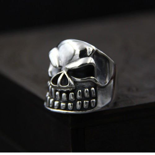 Huge Heavy Real Solid 925 Sterling Silver Ring Skulls Punk Jewelry Open Size 8-9.5