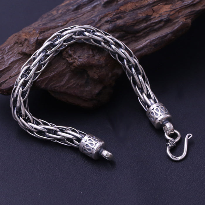 Real Solid 925 Sterling Silver Bracelets Braided Hook Punk Jewelry