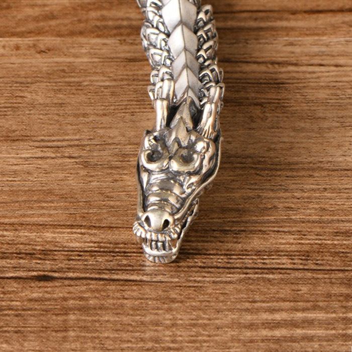 Real Solid 925 Sterling Silver Bracelet Link Animals Dragon Scales Punk Jewelry