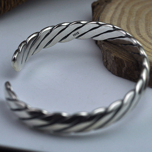 Real Solid 925 Sterling Silver Cuff Bracelet Bangle Braided Fashion Jewelry