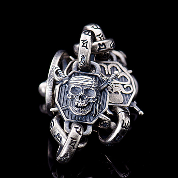 Real Solid 925 Sterling Silver Bracelets Skeletons Skulls Om Mani Padme Hum Punk Jewelry 8.1"