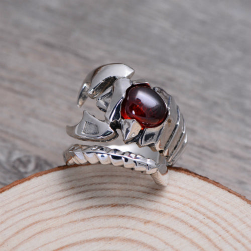 Real 925 Sterling Silver Ring Garnet Scorpion Men's Adjustable Size 7 to 11