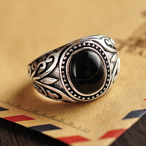 Men's 925 Sterling Silver Ring Garnet Black Agate Old Vine Jewelry Size 6 to 12