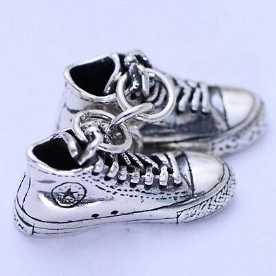 Real 925 Sterling Silver Pendant Canvas Shoes Jewelry