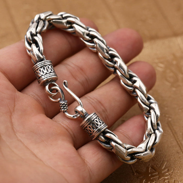 Real Solid 925 Sterling Silver Bracelet Twist Braided Chain Punk Jewelry 7.9"