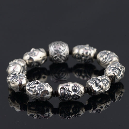 Real Solid 925 Sterling Silver Bracelets Link  Eighteen Arhats Four Buddhism Beast Luck Jewelry
