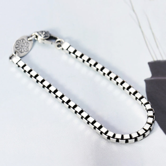 Real Solid 925 Sterling Silver Bracelet Box Chain Punk Jewelry 7.9"