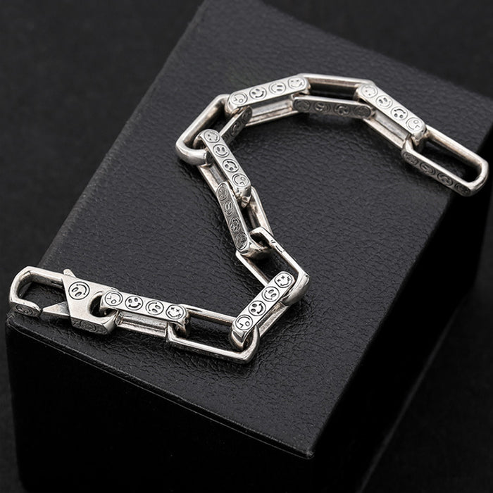 Real Solid 925 Sterling Silver Bracelet Link Rectangular Chain Smile Jewelry 7.1" 7.9"
