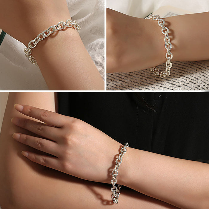 Real Solid 925 Sterling Silver Bracelets Oval Link Chain Simple Fashion Jewelry