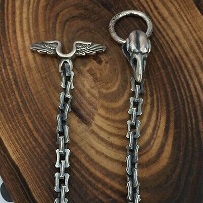 Real Solid 925 Sterling Silver Bracelet Link Raven Skulls Wings Jewelry