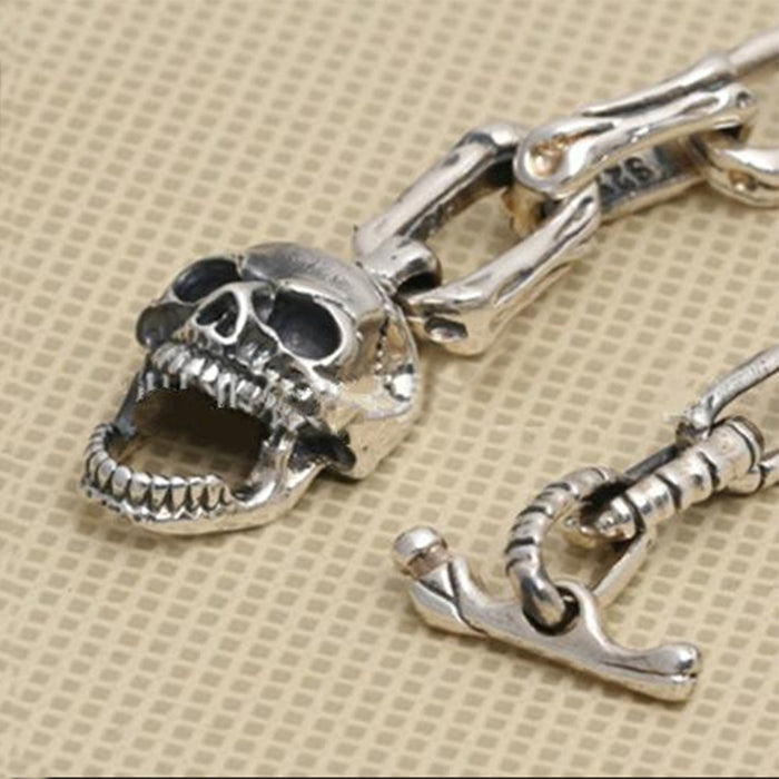 Real Solid 925 Sterling Silver Bracelet Link Skulls Bone Punk Jewelry 7.9" 8.7"