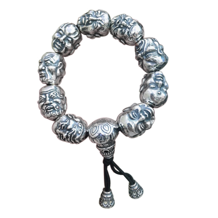 Real Solid 990 Pure Silver Bracelets Eighteen Arhats Buddhism Beads Jewelry