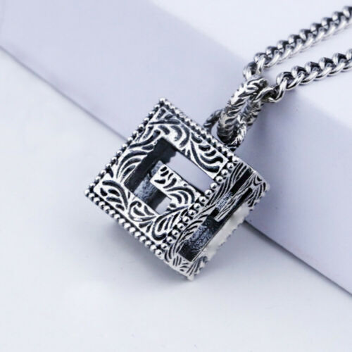 Men's Women's Real Solid 925 Sterling Silver Pendants Grass Square Hollow Out
