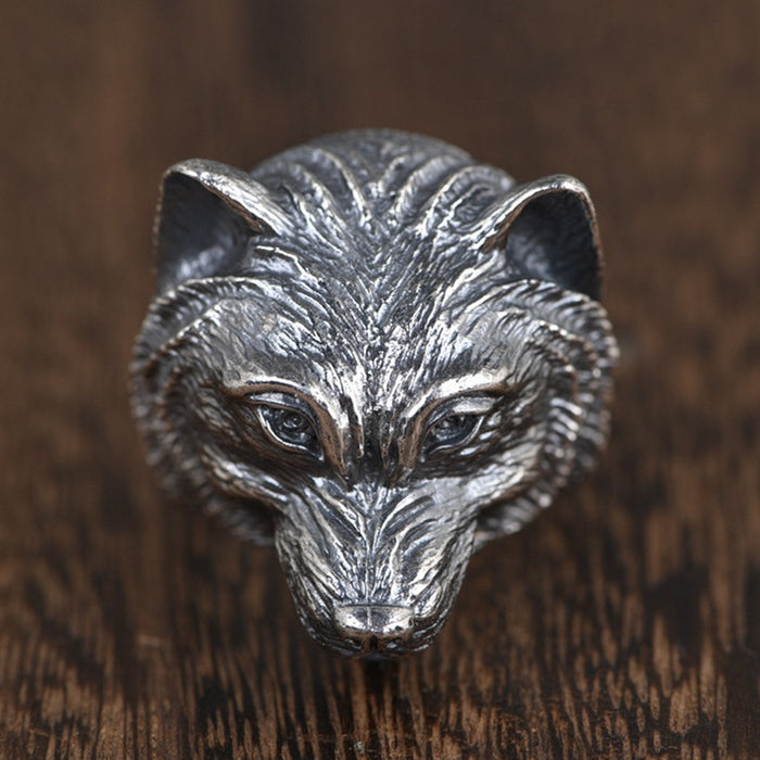 Huge Real Solid 925 Sterling Silver Ring Animals Wolf Head Gothic Jewelry Open Size 8-11