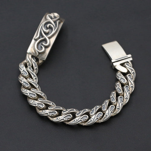 Real Solid 925 Sterling Silver Bracelet Cuban Link Chain Rattan Punk Jewelry 8.3"