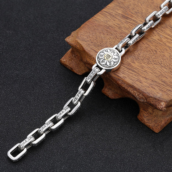 Real Solid 925 Sterling Silver Bracelet Rotation Om Mani Padme Hum Vajra Jewelry 7.9"