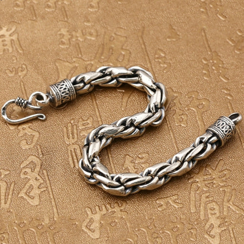 Real Solid 925 Sterling Silver Bracelet Twist Braided Chain Punk Jewelry 7.9"