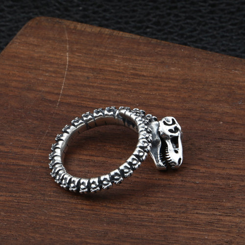 Real Solid 925 Sterling Silver Ring Dinosaur's Skeletons Gothic Punk Jewelry Size 8 9 10