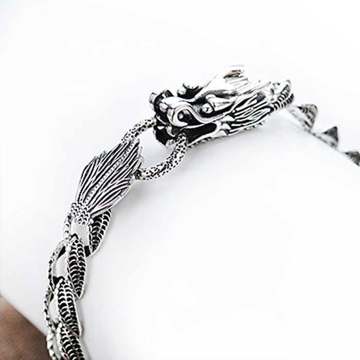 Men's Real Solid 925 Sterling Silver Bracelets Jewelry Dragon Animals Cuban Link Chain 7.7"