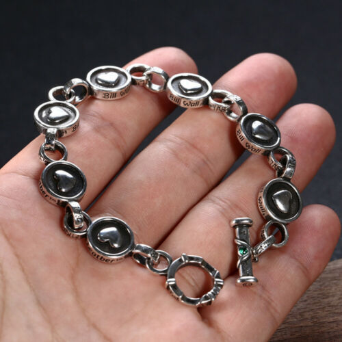 Real Solid 925 Sterling Silver Bracelet Link Loving Heart Round OT-Buckle Fashion Punk Jewelry 7.5"