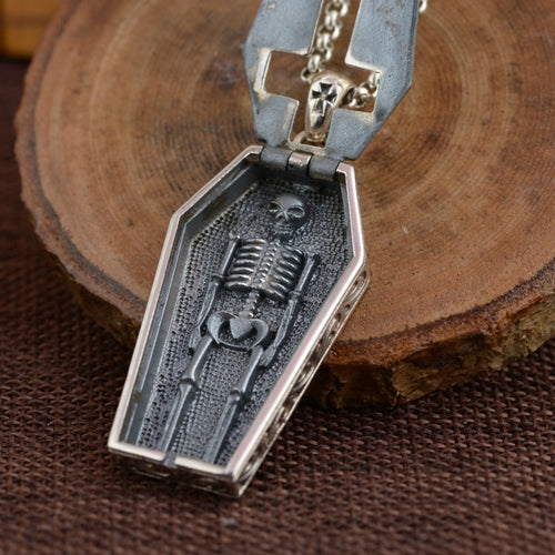 Real 925 Sterling Silver Pendant Cross Coffin Skeleton Skull