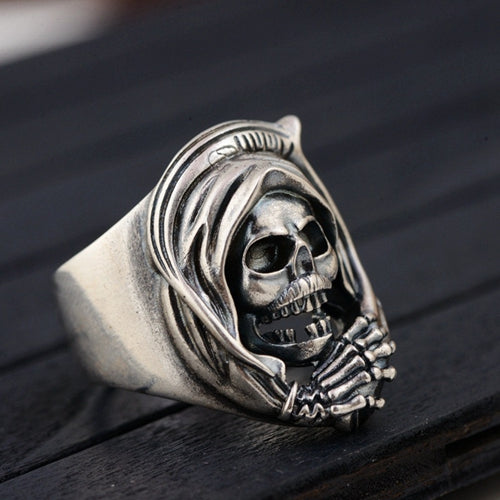 Real Solid 925 Sterling Silver Ring Skeletons Skulls Gothic Punk Jewelry Open Size 8 9 10 11 12