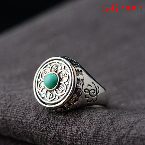 Real Solid 925 Sterling Silver Ring Om mani padme hum Lection Flowers Rotation Jewelry Open Size 6-11
