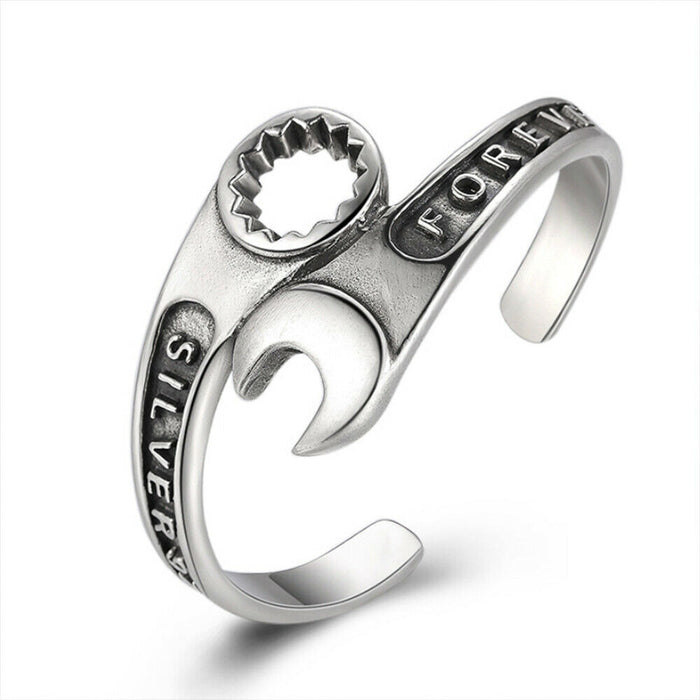 Men's Real Solid 925 Sterling Silver Cuff Bracelet Bangle Tools Wrench Hip Hop Punk Jewelry