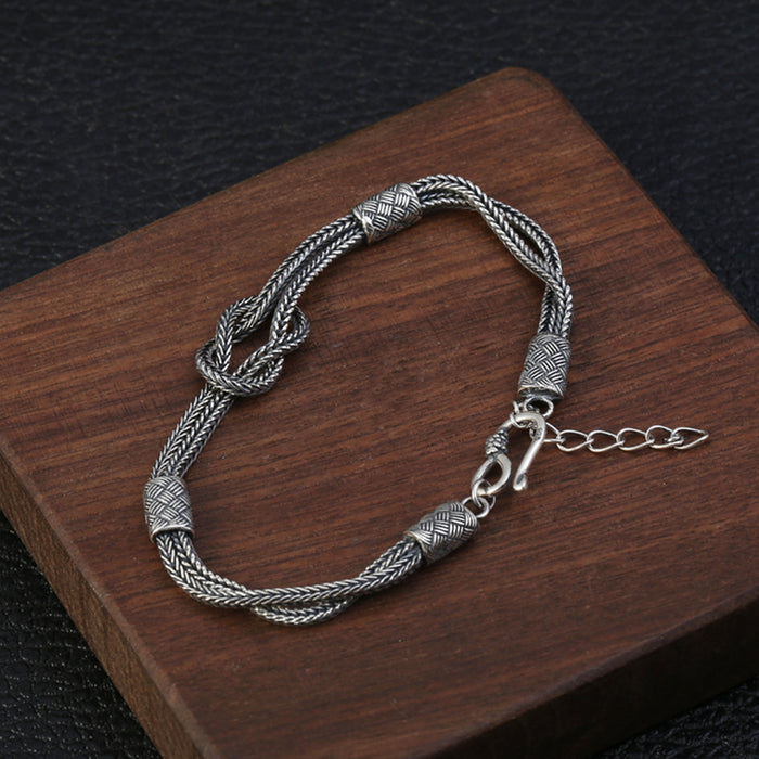 Real Solid 925 Sterling Silver Bracelet Link Braided Knotted Fashion Punk Jewelry 7.1'' - 8.3"