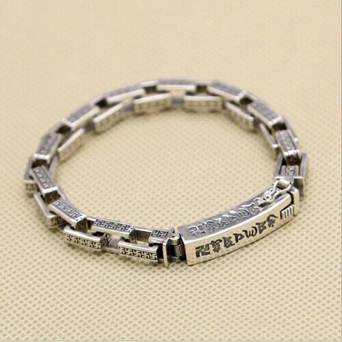 Real Solid 925 Sterling Silver Bracelet Link Loop Cube Rectangle Lection Sanskrit Chain Punk Jewelry