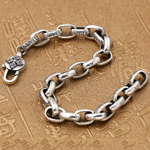Real Solid 925 Sterling Silver Bracelet Oval Link Chain Lection Vajra Punk Jewelry 7.1" 7.9"