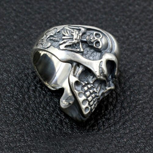 Men's Heavy Huge Real Solid 925 Sterling Silver Ring Skulls Devil Gothic Jewelry Size 8 9 10 11