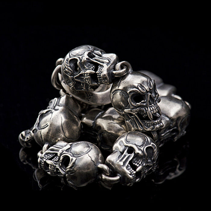 Men's Real Solid 925 Sterling Silver Bracelets Skulls Om Mani Padme Hum Punk Jewelry 9.1"