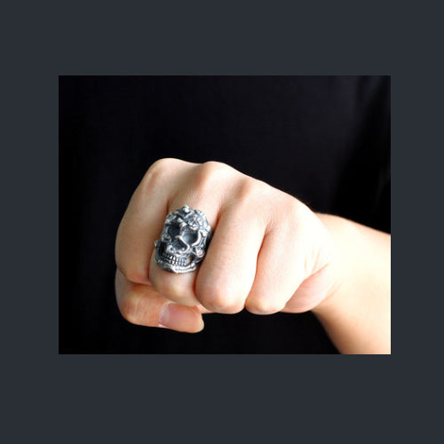 Real Solid 925 Sterling Silver Ring Skulls Lady's Body Art Punk Jewelry Size 8 9 10 11