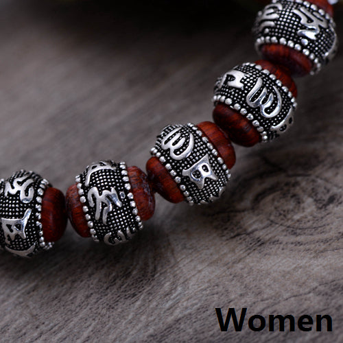 Real Solid 990 Fine Silver Bracelet Buddha Beads Lobular Red Sandalwood Luck Jewelry