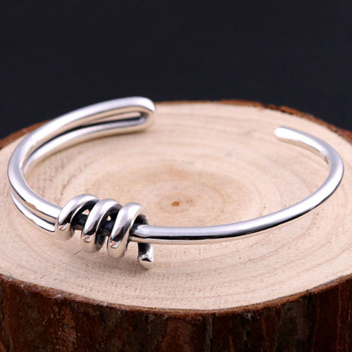 Real Solid 925 Sterling Silver Cuff Bracelet Bangle Spiral Braided Simple Fashion Jewelry