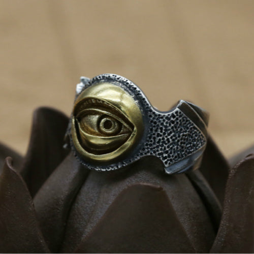Real Solid 925 Sterling Silver Ring Devil's Eye Gothic Punk Jewelry Open Size 8 9 10 11