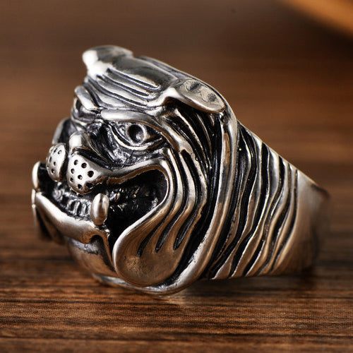 Real Solid 925 Sterling Silver Ring Dog Bulldog Animals Punk Jewelry Size 8 9 10 11